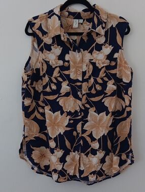 Joie Linen Sleeveless Floral Button-Front Top  #3505